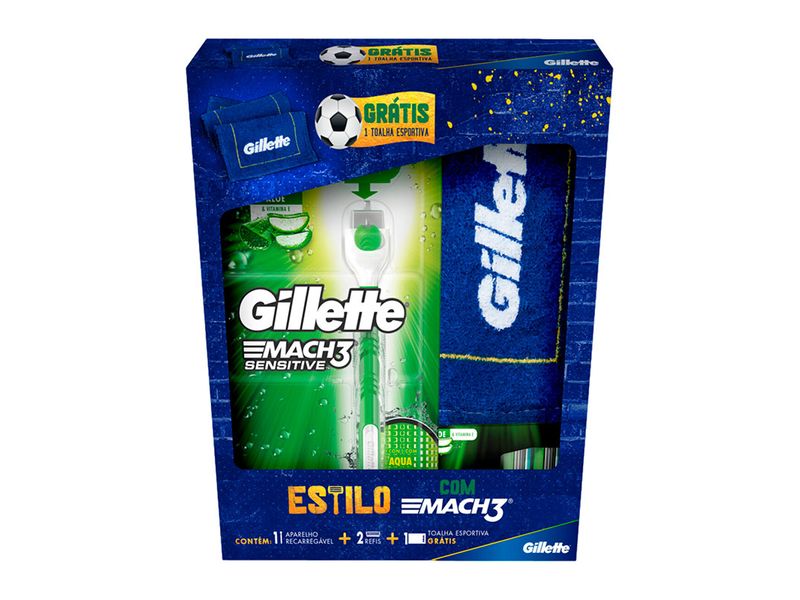 Kit-1-Aparelho-Recarregavel---2-Cargas-para-Barbear-Gillette-Mach3-Sensitive-Gratis-1-Toalha-Esportiva
