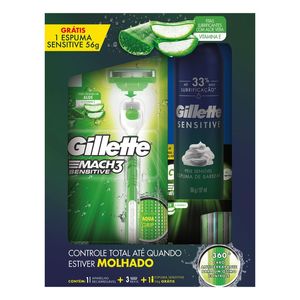 Kit Gillette Aparelho de Barbear  + Refis + Espuma Mach3 Sensitive