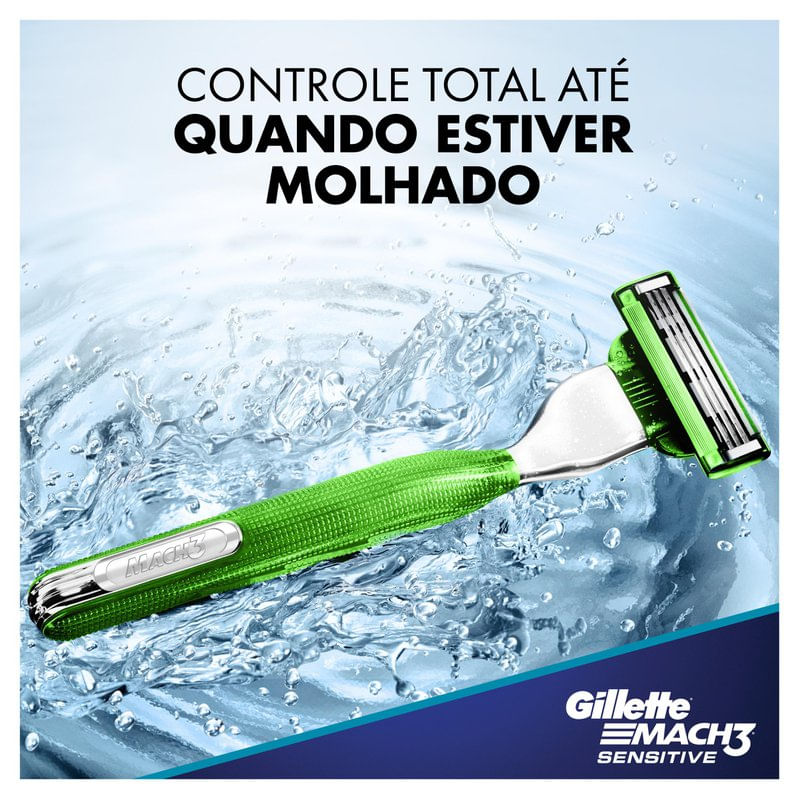 Kit Aparelho De Barbear Gillette Mach3 Sensitive Aquagrip 1 Unidade + Refis Para Barbear Gillette Mach3 Sensitive 3 Unidades + Necessaire 1 Unidade
