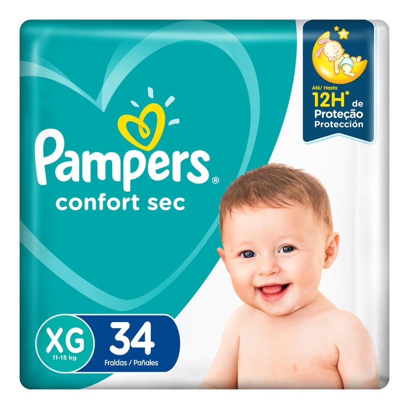 Fraldas Pampers: Confort Sec XG 34 Unidades | Drogal