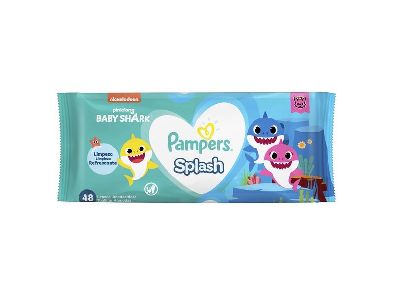 Lenços Umedecidos Pampers Splashers Baby Shark 48 Unidades