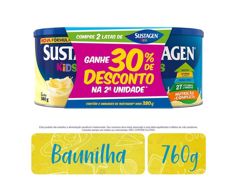 Kit-Complemento-Alimentar-Sustagen-Kids-Sabor-Baunilha-2-Unidades-com-380g-Cada