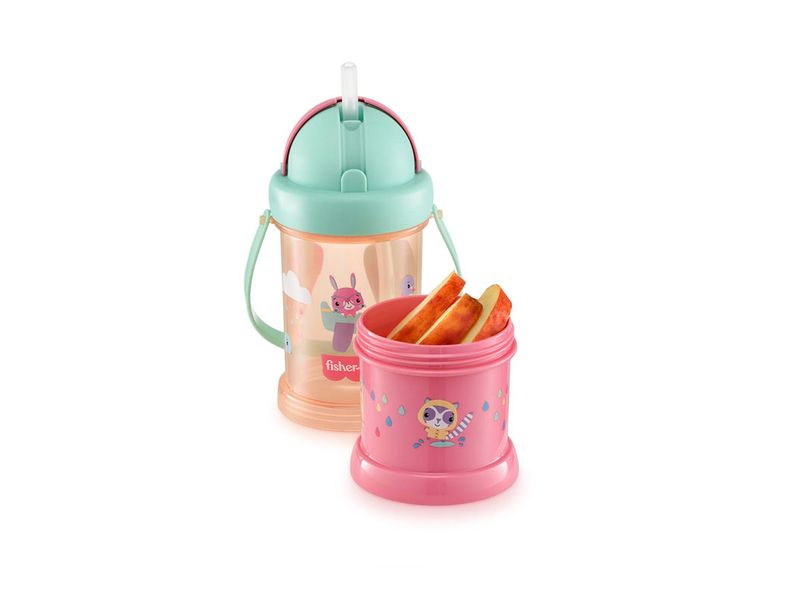 Copo Fisher Price Com Porta Snack Playful Rosa