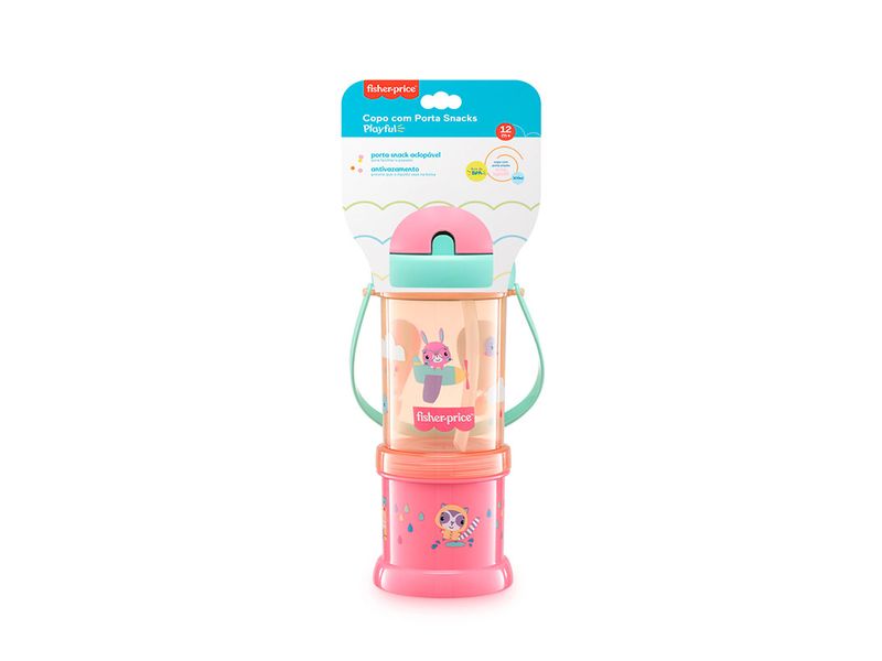 Copo Fisher Price Com Porta Snack Playful Rosa