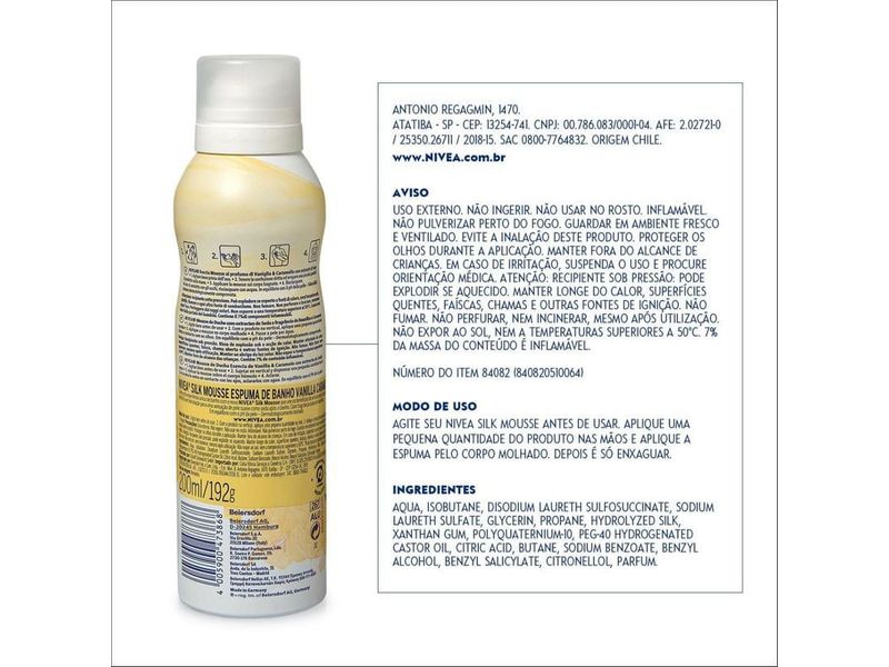 Espuma para Banho Nivea Silk Mousse Vanilla Caramel 200ml