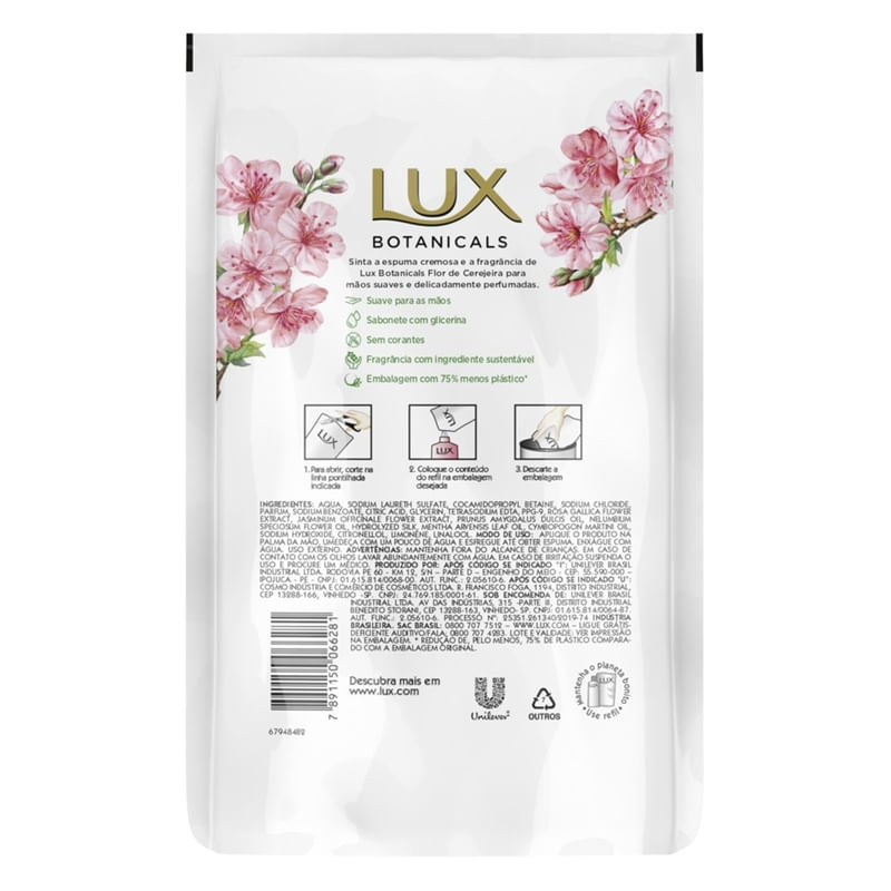 Sabonete Liquido Lux Mãos Flor Cereja Refil 440Ml