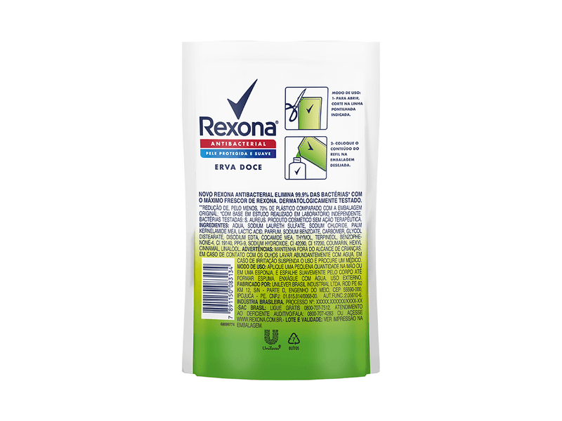 Refil Sabonete Líquido Rexona Antibacterial Erva-Doce 200ml