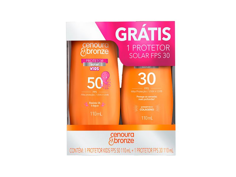 Kit-Protetor-Solar-Cenoura---Bronze-FPS30-110ml---Protetor-Solar-Cenoura---Bronze-Kids-FPS50-110ml