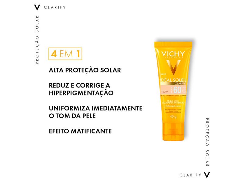 Protetor-Solar-Facial-Vichy-Ideal-Soleil-Clarify-FPS60-Clara-40g