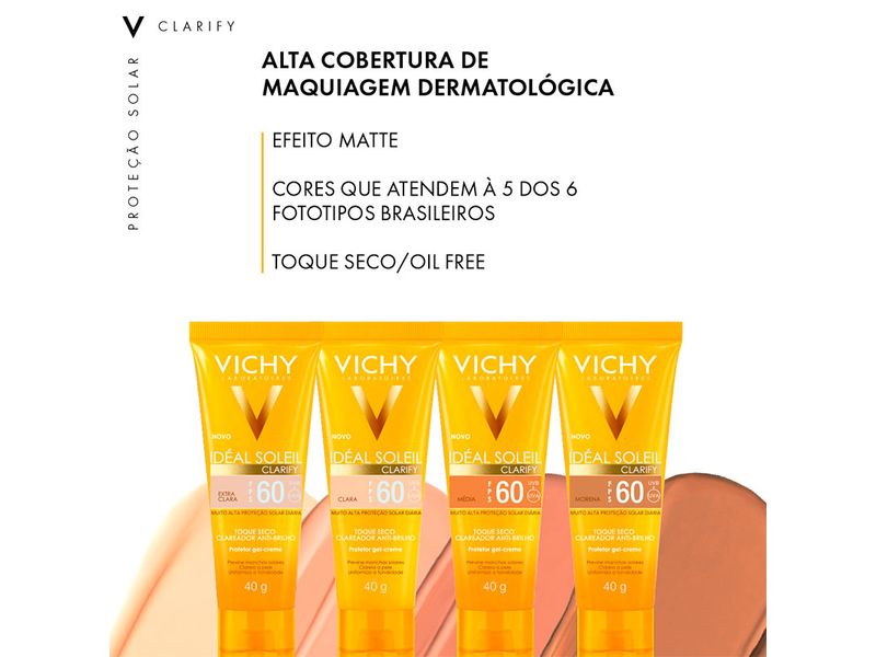 Protetor-Solar-Facial-Vichy-Ideal-Soleil-Clarify-FPS60-Media-40g