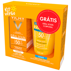 Kit Protetor Solar Facial Vichy Idéal Soleil Antibrilho Toque Seco Sem Cor FPS50 + Corporal Hydrasoft FPS30 120ml