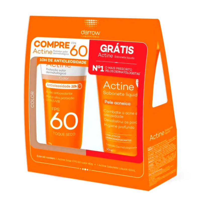Protetor Solar Facial Actine FPS60 Color 40g+Sabonete Líquido Actine 60ml Grátis