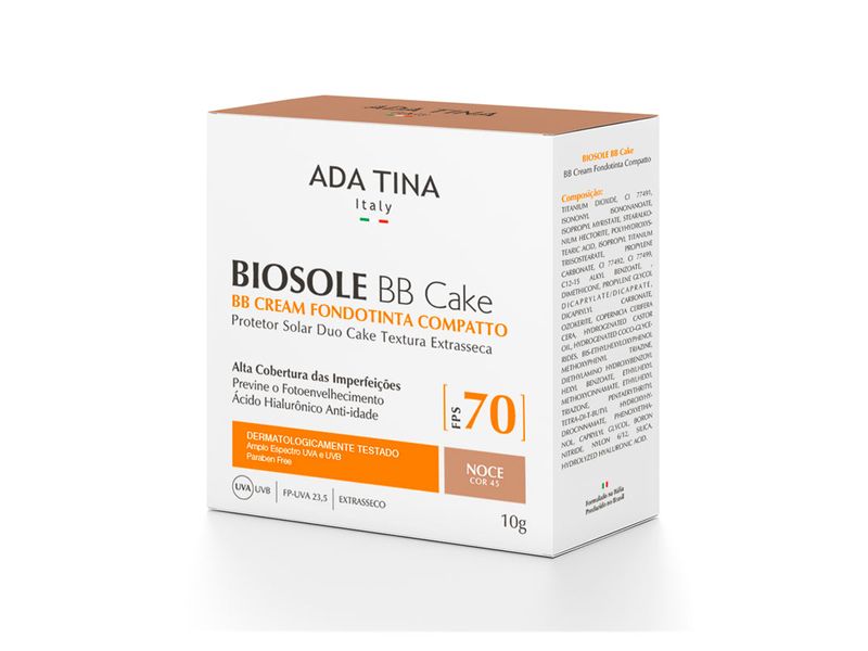 Protetor-Solar-Ada-Tina-Biosole-BB-Cake-Noce-FPS70-10g