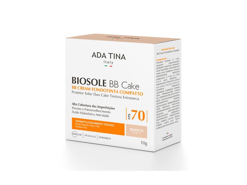 Protetor-Solar-Ada-Tina-Biosole-BB-Cake-Bianco-FPS70-10g