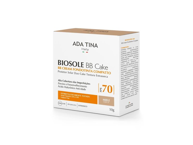Protetor-Solar-Ada-Tina-Biosole-BB-Cake-Miele-FPS70-10g