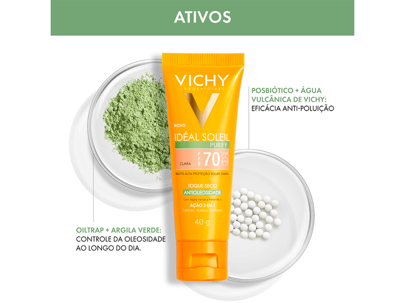 Protetor-Solar-Facial-Vichy-Ideal-Soleil-Purify-FPS70-Cor-Clara-40g