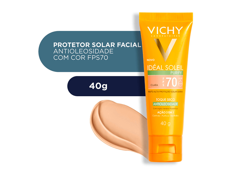 Protetor-Solar-Facial-Vichy-Ideal-Soleil-Purify-FPS70-Cor-Clara-40g