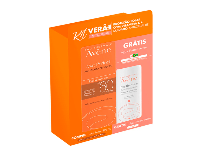 Kit-Protetor-Solar-Facial-Avene-FPS60-Mat-Perfect-com-Cor-40g---Agua-Termal-Avene-50ml
