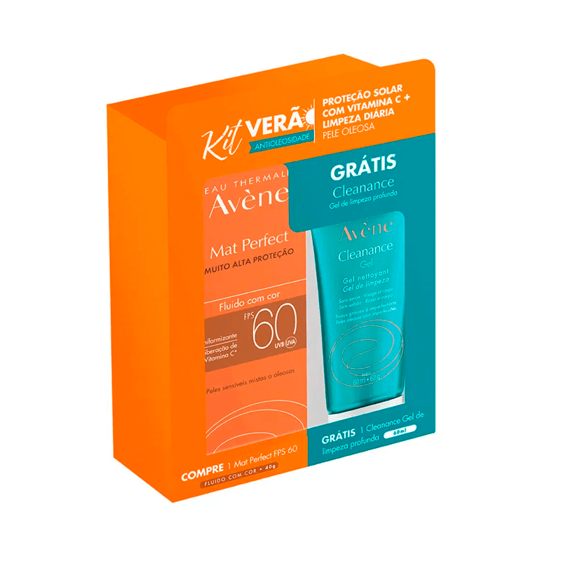 Encontraproduto.com.br - Protetor Solar Facial Avène Mat Perfect FPS60 com Cor 40g + Gel de Limpeza Profunda Cleanance 60ml