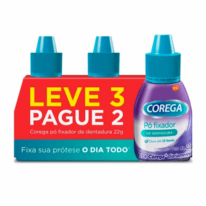 Kit Pó Fixador de Dentadura Corega 3 unidades de 22g Cada