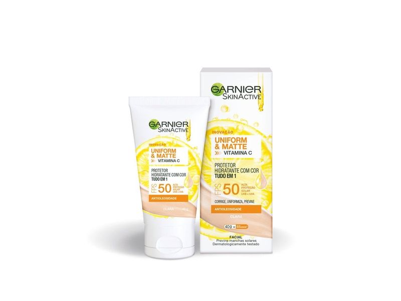 Protetor-Hidratante-Facial-Garnier-Uniform---Matte-Vitamina-C-FPS50-Cor-Clara-40g