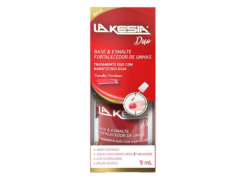 Base-e-Esmalte-Fortalecedor-de-Unhas-La-Kesia-Duo-Cor-Vermelho-Framboesa-9ml