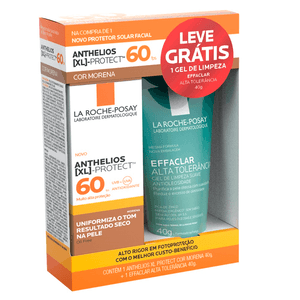 Kit Protetor Solar Facial La Roche Posay Anthelios Cor Morena 40g + Gel de Limpeza Effaclar Alta Tolerância  40g