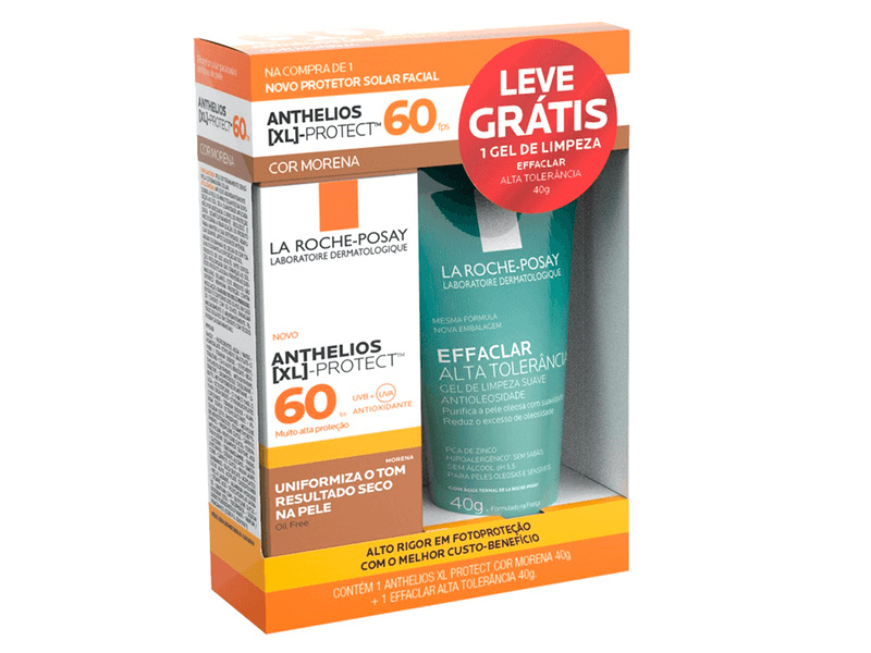 Kit-Protetor-Solar-Facial-La-Roche-Posay-Anthelios-Cor-Morena-40g---Gel-de-Limpeza-Effaclar-Alta-Tolerancia--40g