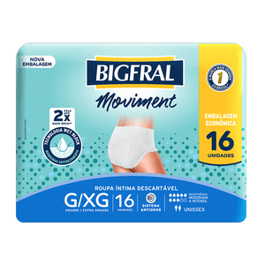 Roupa Íntima Unissex Bigfral Moviment G/XG 16 Unidades