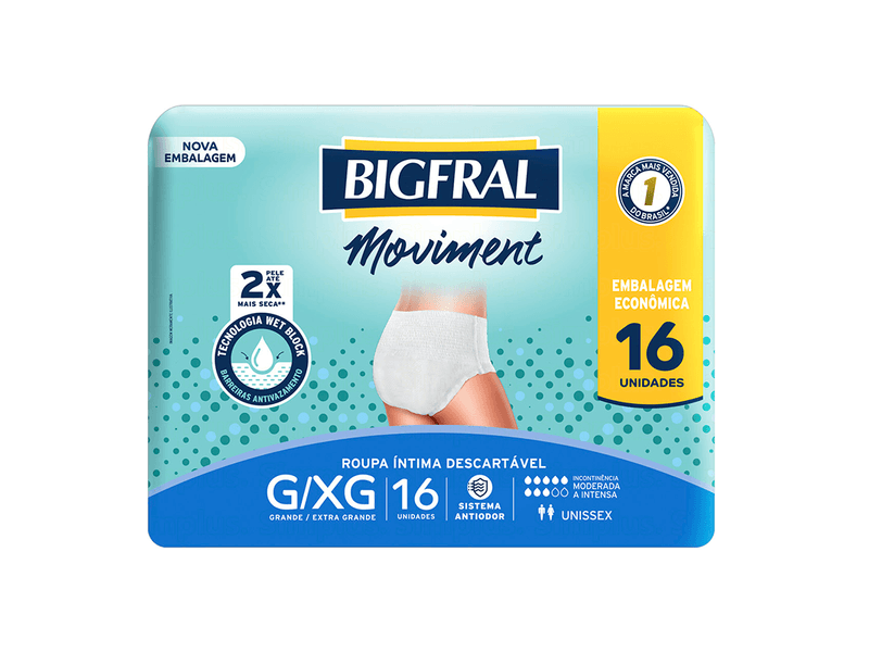 Roupa-Intima-Unissex-Bigfral-Moviment-G-XG-16-Unidades