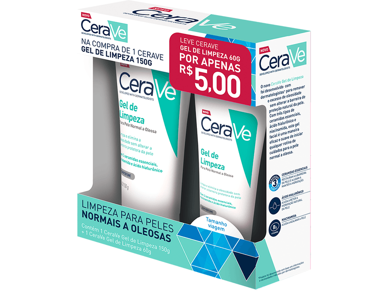 Kit-Gel-de-Limpeza-CeraVe-Peles-Normais-a-Oleosas-150g---Gel-de-Limpeza-CeraVe-Peles-Normais-a-Oleosas-60g