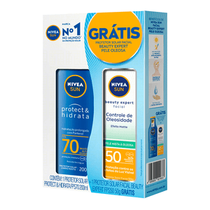 Kit Protetor Solar Protect & Hidrata FPS 70 Nivea Sun 200ml + Protetor Solar Facial Beauty Expert FPS50 50g