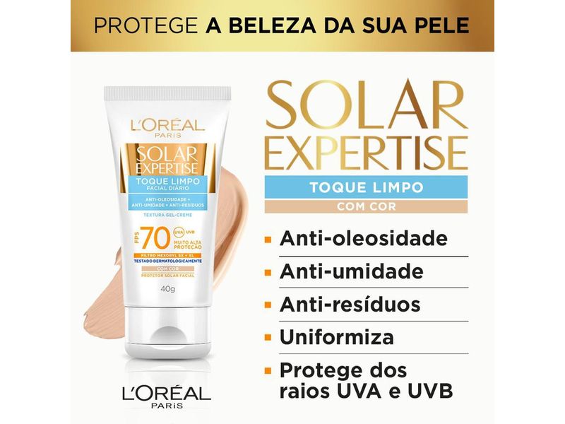 Protetor-Solar-Facial-L-Oreal-Paris-Solar-Expertise-Toque-Limpo-Com-Cor-FPS-70-40g