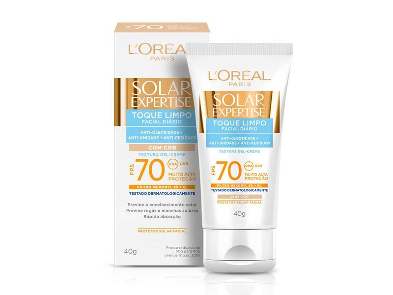 Protetor-Solar-Facial-L-Oreal-Paris-Solar-Expertise-Toque-Limpo-Com-Cor-FPS-70-40g