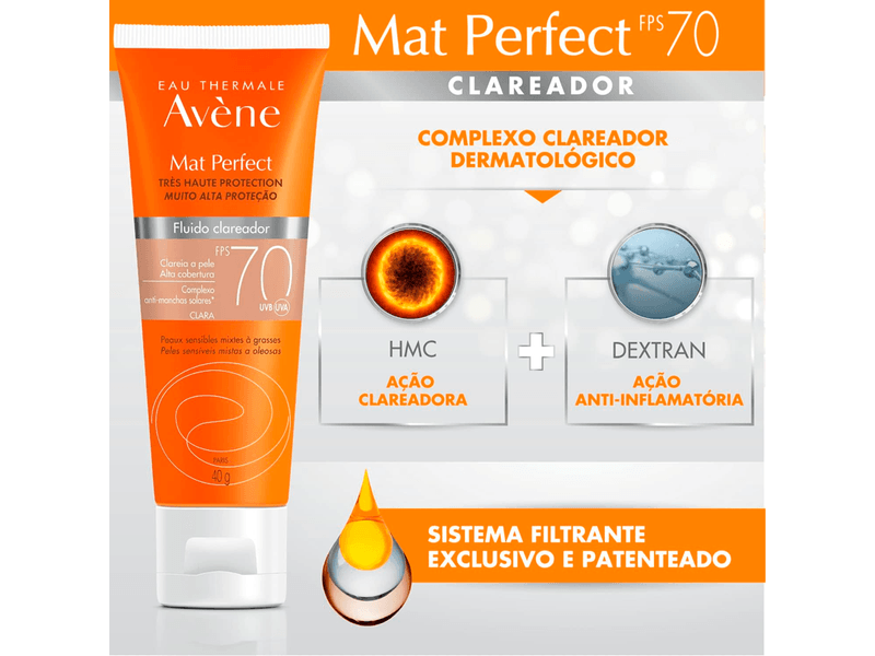 Protetor-Solar-Facial-Avene-Mat-Perfect-Fluido-Clareador-Cor-Clara-FPS70-40g