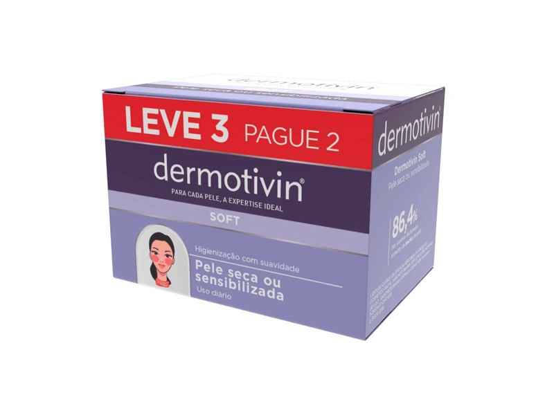 Sabonete Dermotivin Soft Pele Seca ou Sensibilizada 3 Unidades 90g Cada