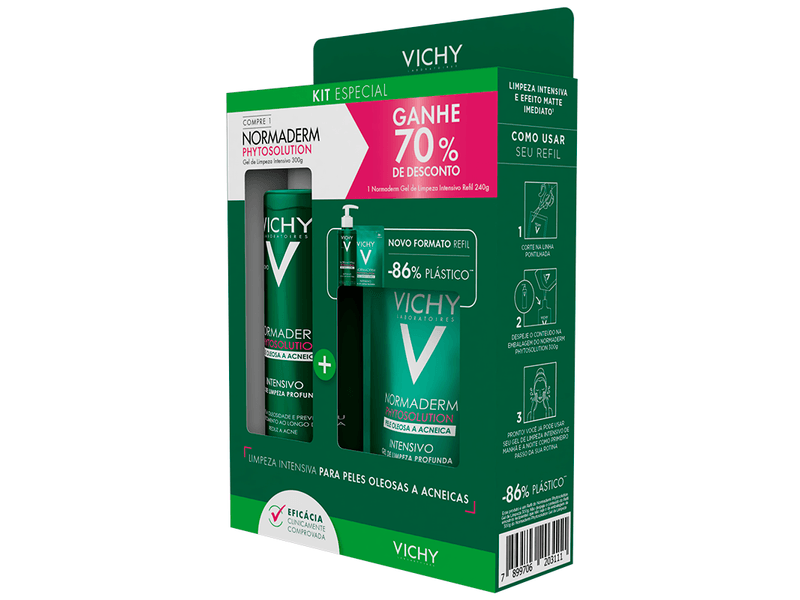 Kit-Gel-de-Limpeza-Profunda-Vichy-Normaderm-Phytosolution-Intensivo-300g---Refil-240g