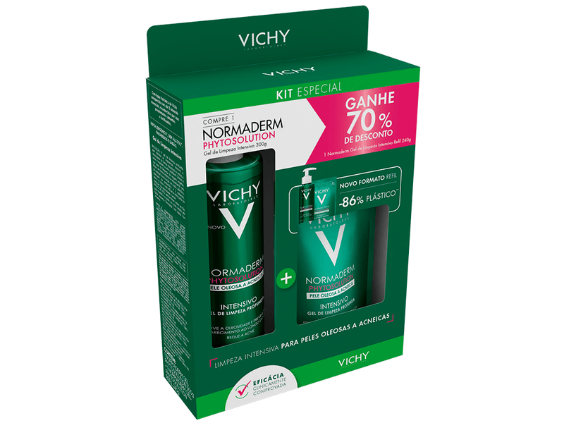 Kit-Gel-de-Limpeza-Profunda-Vichy-Normaderm-Phytosolution-Intensivo-300g---Refil-240g