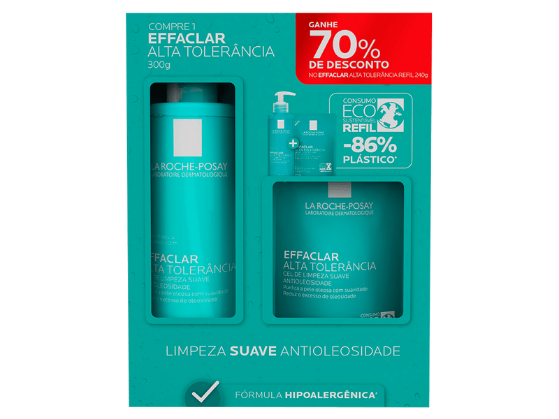 Kit-Gel-de-Limpeza-La-Roche-Posay-Effaclar-Alta-Tolerancia-300g---Refil-240g