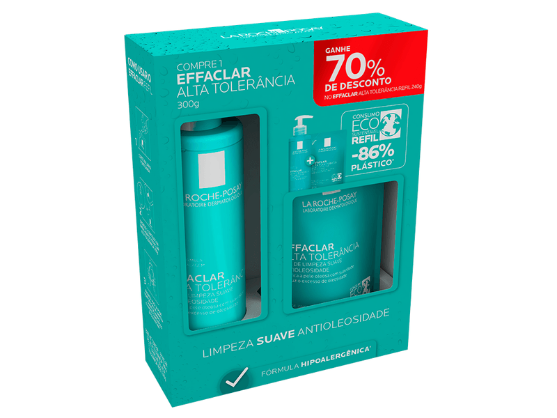 Kit-Gel-de-Limpeza-La-Roche-Posay-Effaclar-Alta-Tolerancia-300g---Refil-240g
