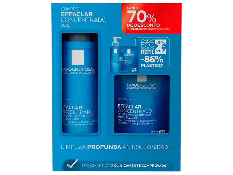 Kit-Gel-de-Limpeza-Profunda-La-Roche-Posay-Effaclar-Concentrado-300g---Refil-240g