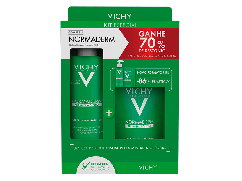 Kit-Gel-de-Limpeza-Profunda-Vichy-Normaderm-300g---Refil-240g