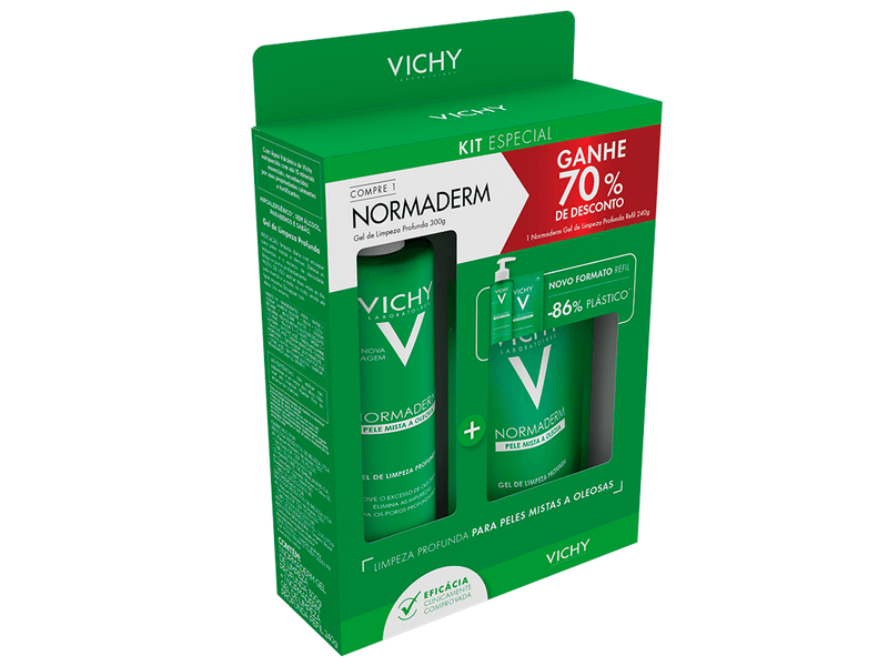 Kit-Gel-de-Limpeza-Profunda-Vichy-Normaderm-300g---Refil-240g