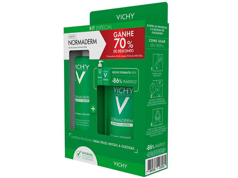 Kit-Gel-de-Limpeza-Profunda-Vichy-Normaderm-300g---Refil-240g