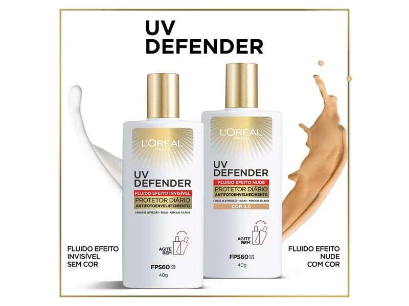 Protetor-Solar-Facial-L-Oreal-Paris-UV-Defender-Fluido-FPS-60-Cor-Media-3.0-40g