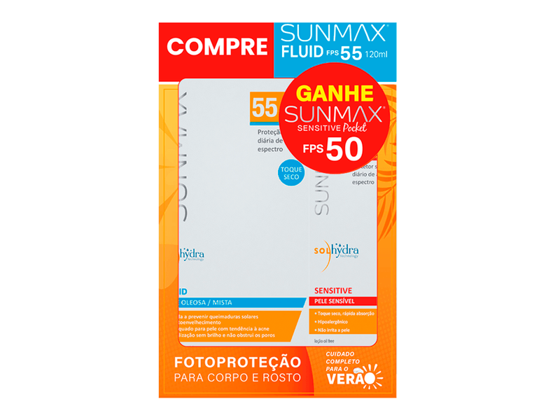 Kit-Protetor-Solar-Sunmax-Fluid-FPS55-120ml-Gratis-Protetor-Solar-Facial-Sunmax-Sensitive-Pocket-FPS50-25ml
