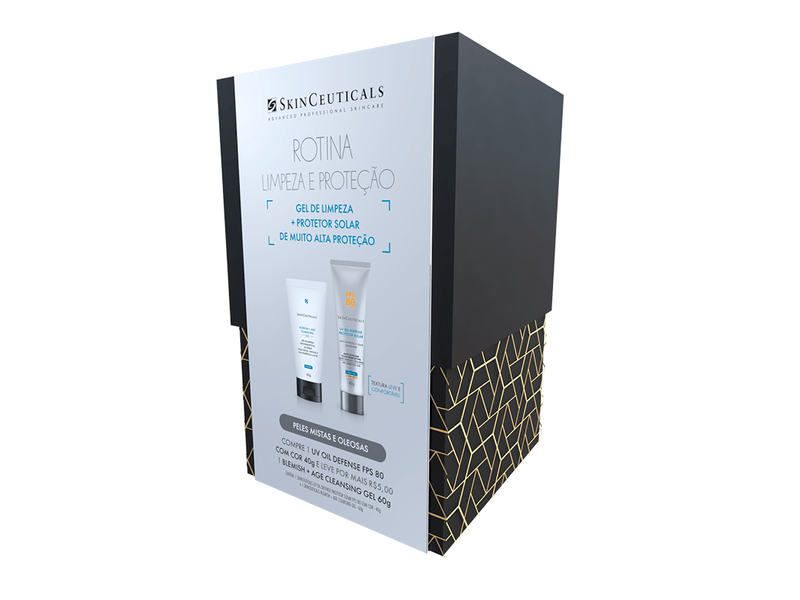 Kit-SkinCeuticals-Protetor-Solar-Facial-UV-Oil-Defense-FPS-80-Com-Cor-40g---Gel-de-Limpeza-Blemish---Age-Cleansing-60g