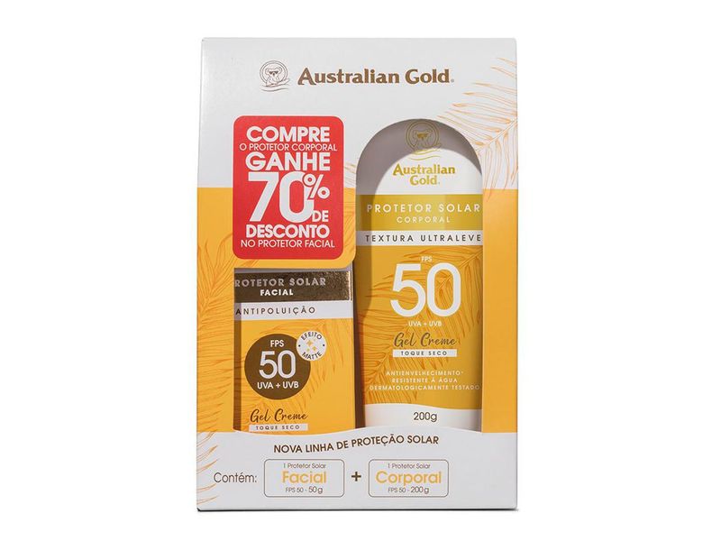 Kit-Protetor-Solar-Corporal-Australian-Gold-FPS50-200g---Protetor-Solar-Facial-Australian-Gold-Antipoluicao-FPS50-50g