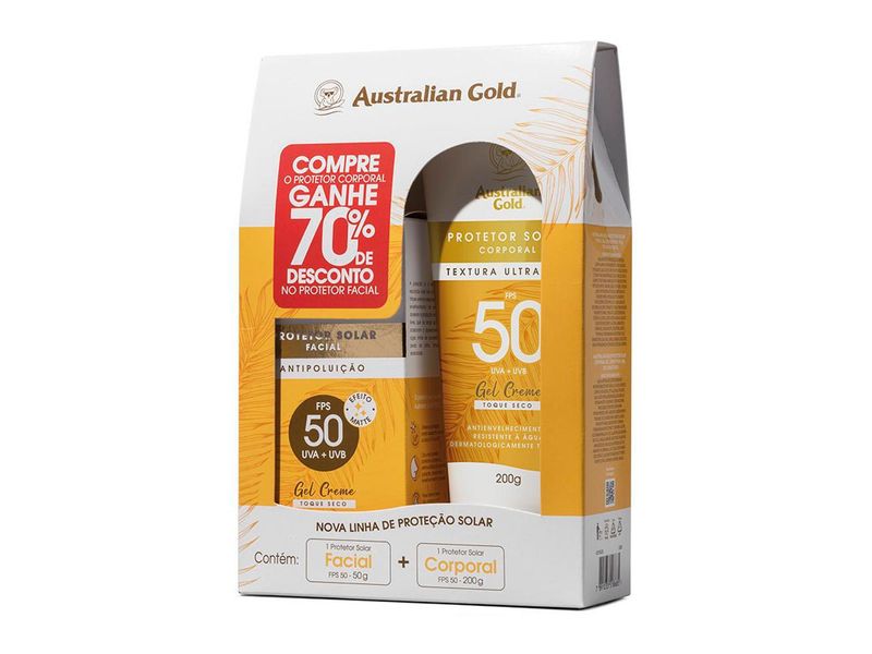Kit-Protetor-Solar-Corporal-Australian-Gold-FPS50-200g---Protetor-Solar-Facial-Australian-Gold-Antipoluicao-FPS50-50g