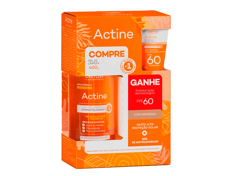 Kit-Gel-de-Limpeza-Darrow-Actine-Pele-Oleosa-e-Acneica-400g---Protetor-Solar-Facial-Darrow-Actine-Cor-Universal-FPS60-20g
